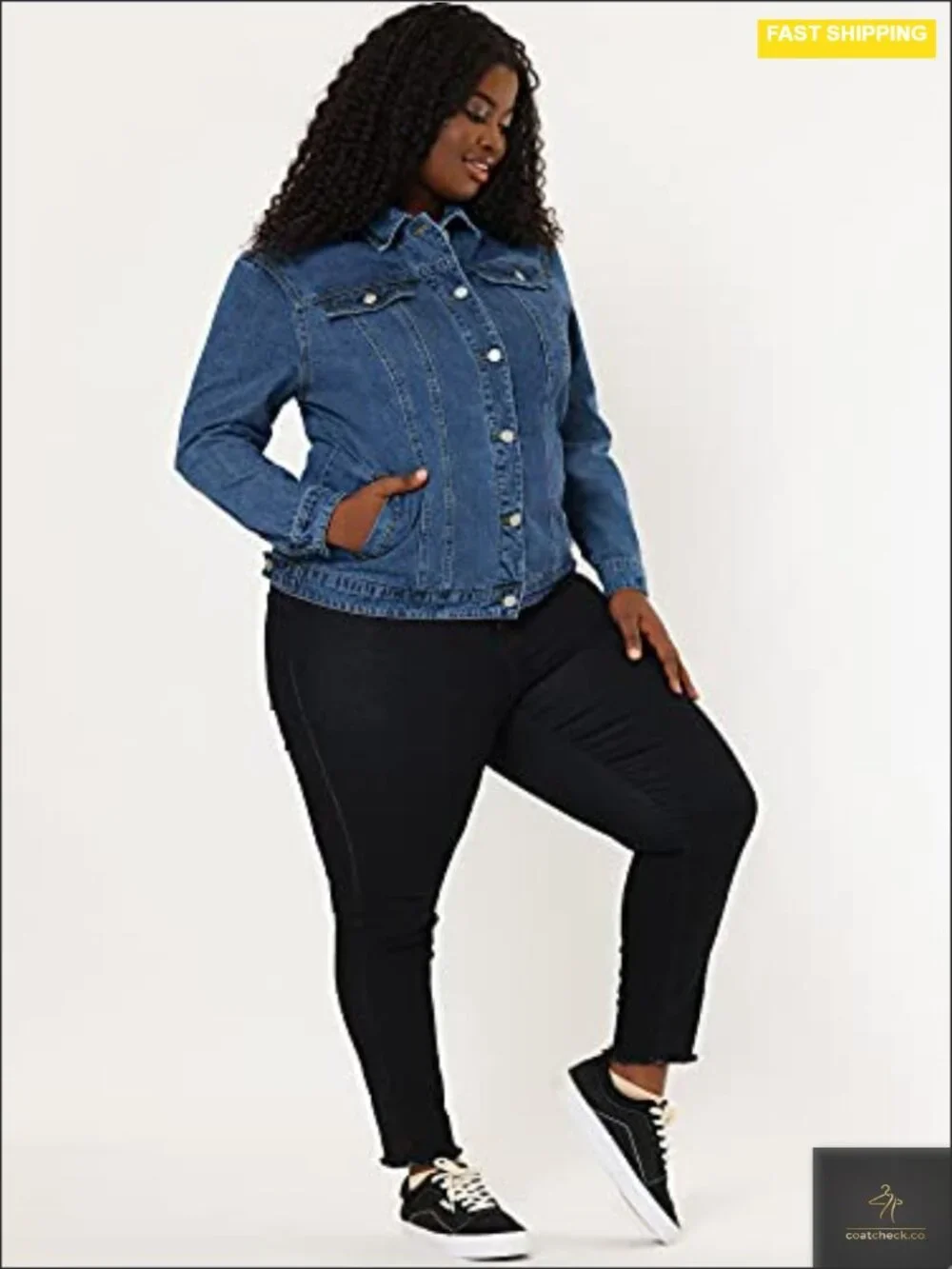 Plus Size Button Denim Jacket - Stitching Washed Casual Long Sleeve